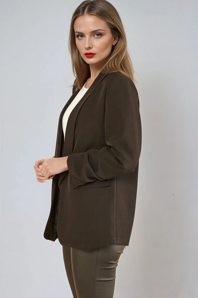 Black Blazer with Ruched Sleeves