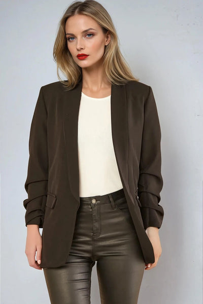 Black Blazer with Ruched Sleeves