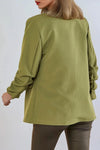 Khaki Blazer with Ruched Sleeves