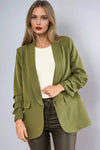 Khaki Blazer with Ruched Sleeves