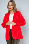 Red Blazer with Ruched Sleeves