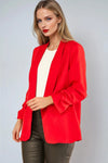 Red Blazer with Ruched Sleeves