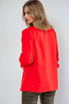 Red Blazer with Ruched Sleeves