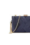 Navy Satin Clutch Bag With Tassels