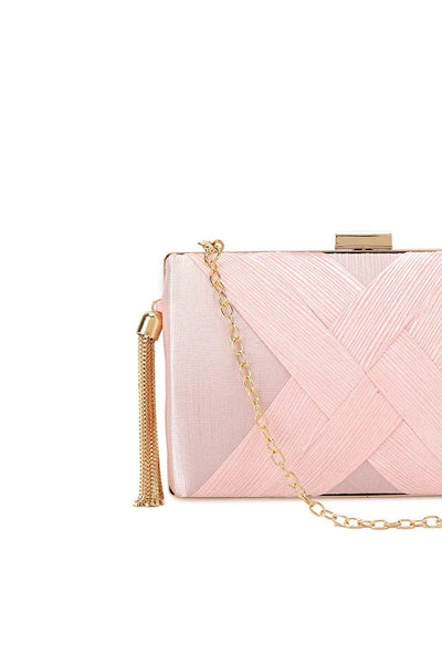 Pink Satin Clutch Bag With Tassels