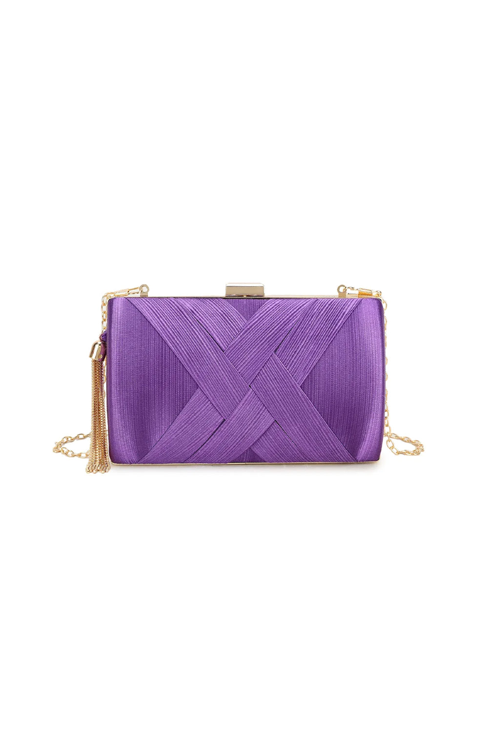 Purple Satin Clutch Bag With Tassels