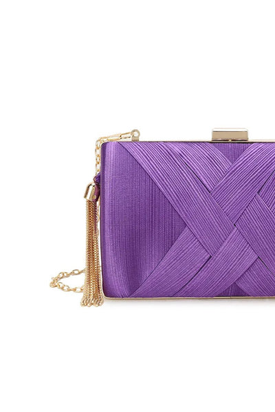 Purple Satin Clutch Bag With Tassels