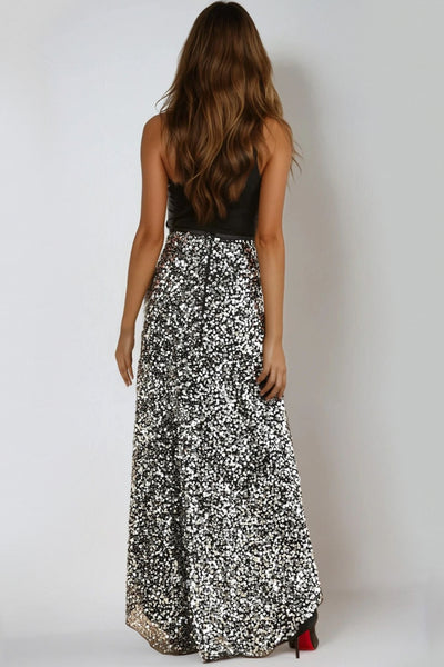 Black and Silver Sequin Maxi Skirt