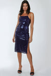 Navy Sequin Strappy Midi Dress