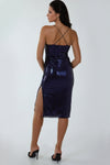 Navy Sequin Strappy Midi Dress