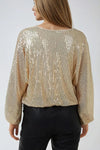 Gold Sequin V Neck Long Sleeve Top