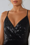 Black Sequin Wrap Front Cami Midi Dress