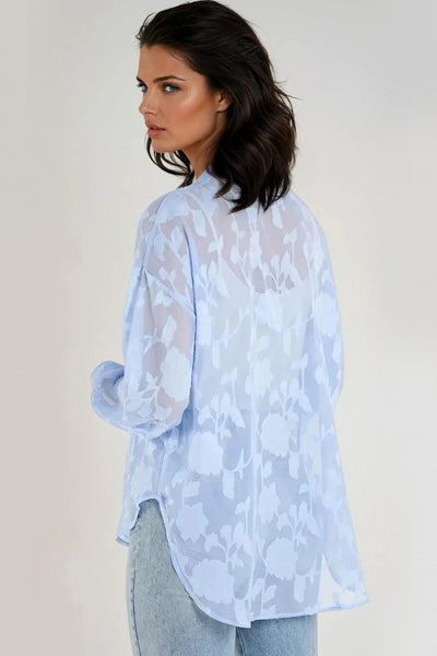 Blue Sheer Floral Shirt