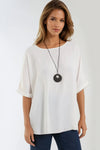 Cream Short Sleeve Blouse with Necklace