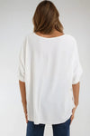 Cream Short Sleeve Blouse with Necklace