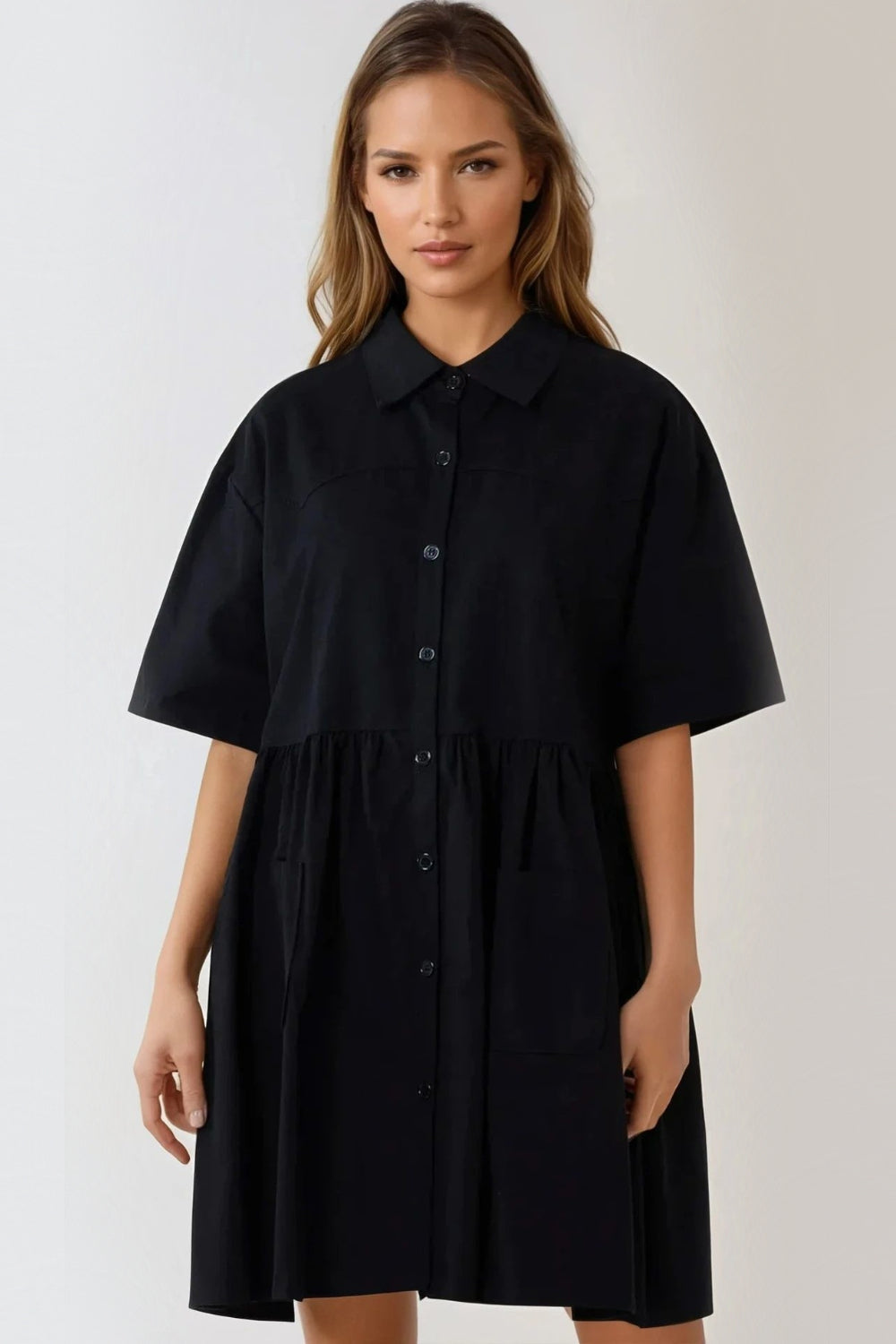 Black Smock Shirt Dress