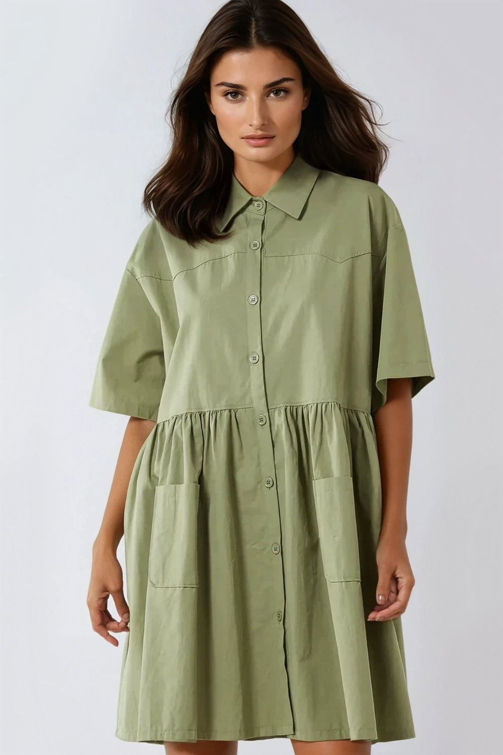 Khaki Smock Shirt Dress