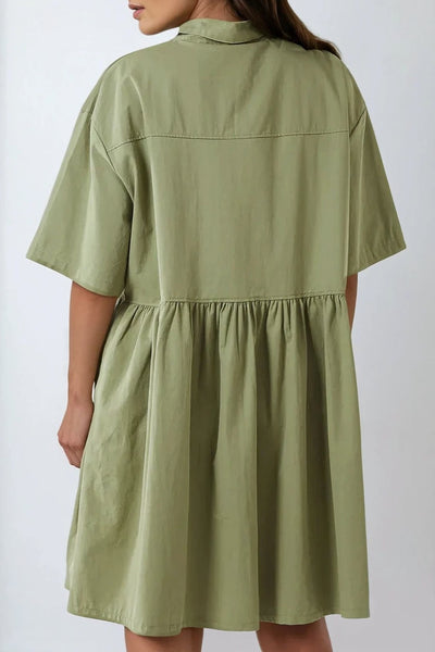 Khaki Smock Shirt Dress