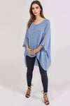 Denim Blue Silk Batwing Sleeve Blouse