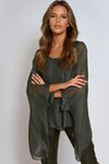 Charcoal Silk Batwing Sleeve Round Neck Blouse