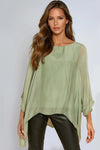 Khaki Silk Round Neck Blouse