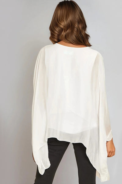 White Silk Round Neck Blouse