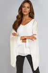 White Silk Batwing Sleeve Round Neck Blouse