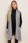 Charcoal Soft Knit Sleeveless Long Cardigan