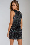 Black Sequin Sleeveless V Neck Dress