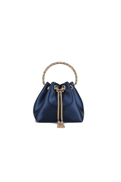 Navy Top Handle Satin Evening Bag