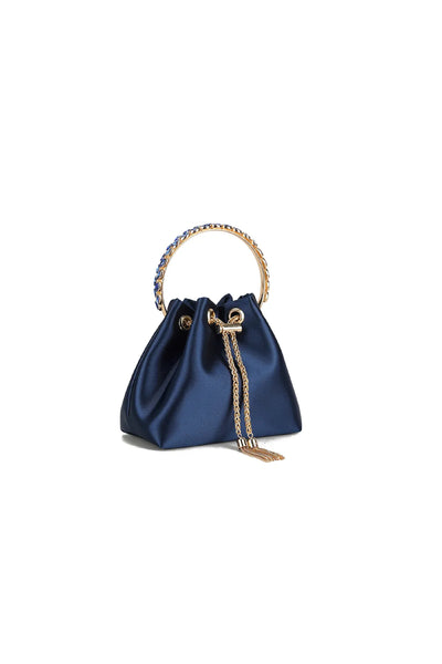 Navy Top Handle Satin Evening Bag