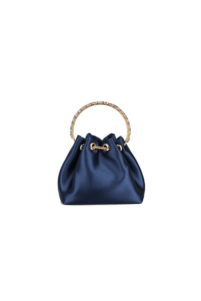 Navy Top Handle Satin Evening Bag