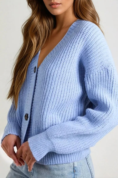 Blue V Neck Knit Cardigan