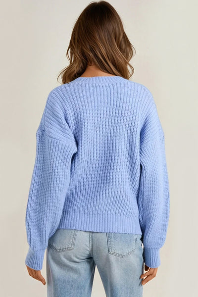 Blue V Neck Knit Cardigan