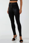 Black Zip Front Wet Look Leggings