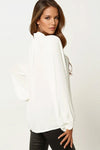 White Long Balloon Sleeve Blouse with Tie