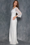 White Sequin Angel Sleeve Open Back Maxi Dress