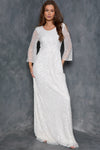 White Sequin Angel Sleeve Open Back Maxi Dress