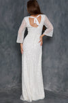 White Sequin Angel Sleeve Open Back Maxi Dress