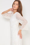 White Sequin Angel Sleeve Open Back Maxi Dress