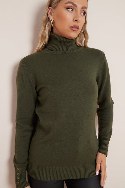 Khaki roll 2024 neck jumper