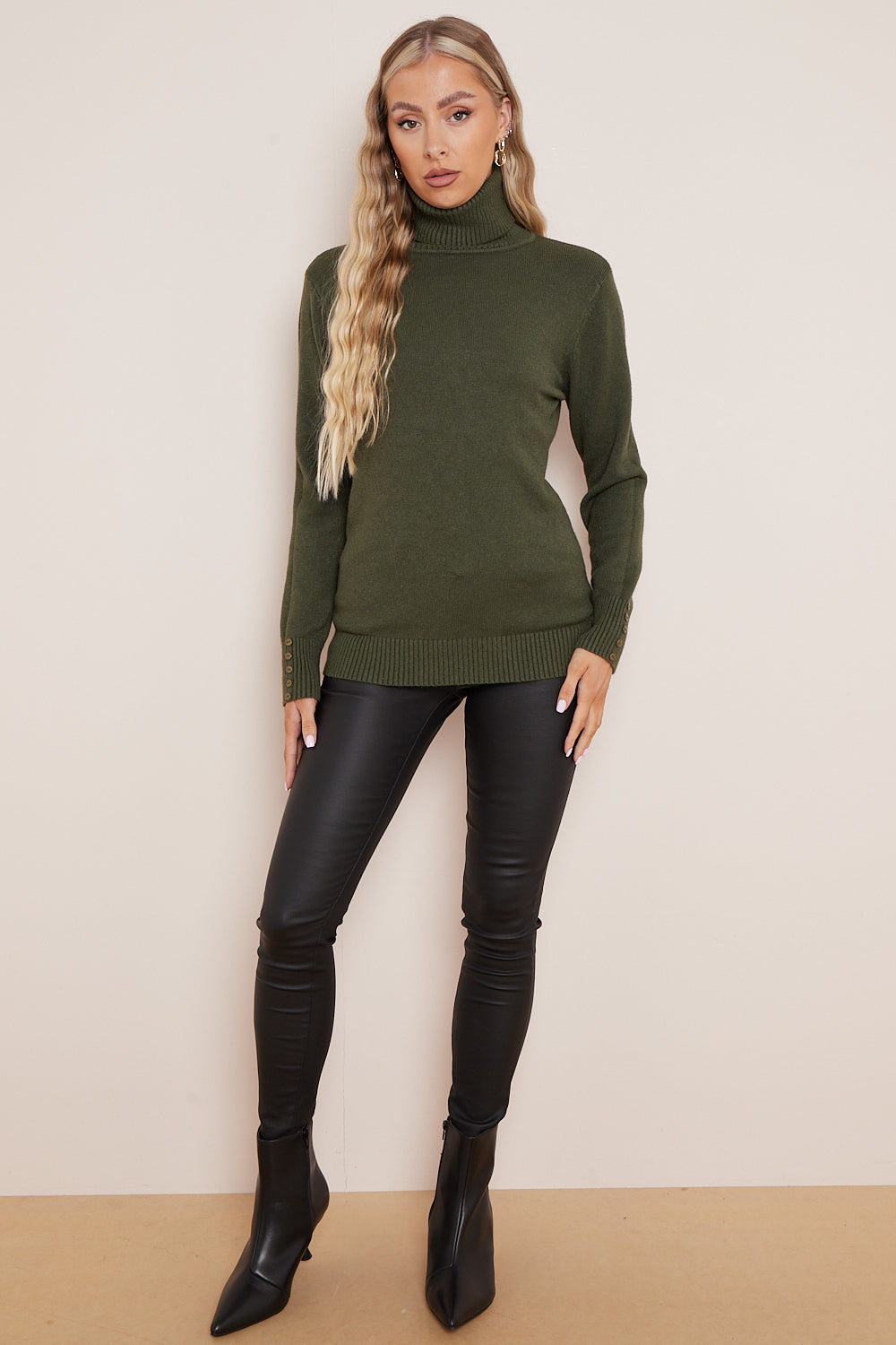 Khaki turtle hot sale neck jumper