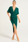 Green Wrap Midi Dress with Flutter Sleeves