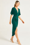 Green Wrap Midi Dress with Flutter Sleeves