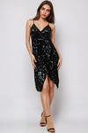 Black Sequin Velvet Mini Wrap Dress