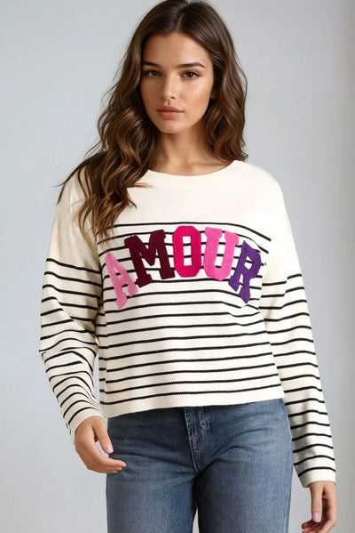 Stone 'Amour' Stripe Jumper