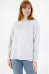 Silver Grey 'Oui' Embroidery Fine Knit Jumper