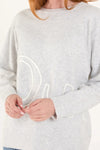 Silver Grey 'Oui' Embroidery Fine Knit Jumper