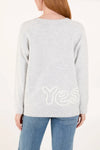 Silver Grey 'Oui' Embroidery Fine Knit Jumper