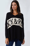 Black Rock & Roll Metallic Jacquard V-Neck Jumper